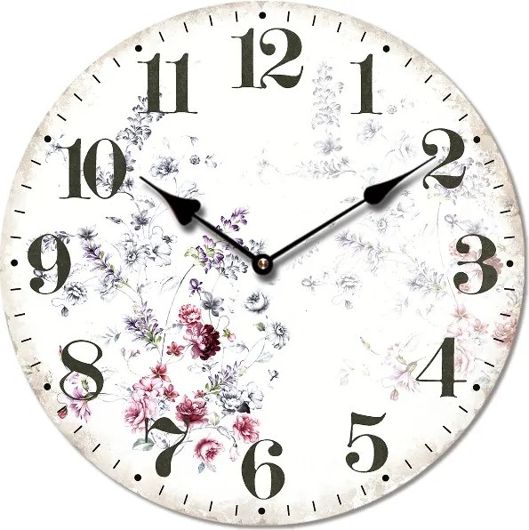 Drevené retro hodiny s dizajnom slamených kvetov 29 cm