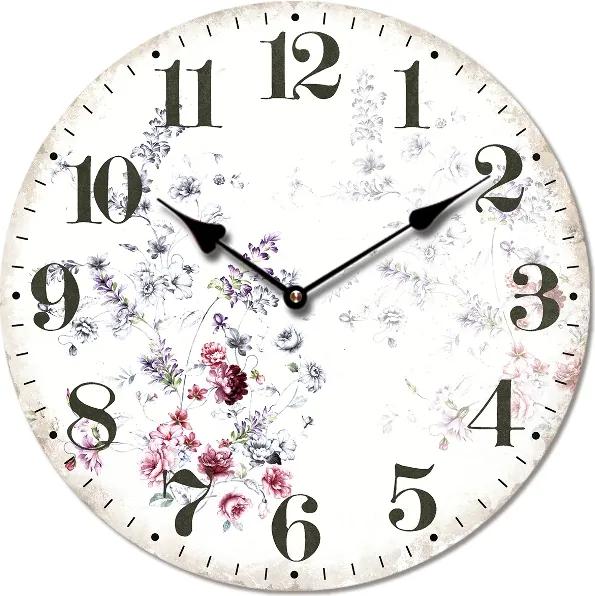 Drevené retro hodiny s dizajnom slamených kvetov 29 cm