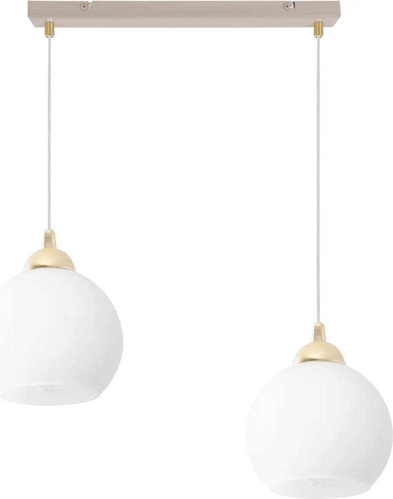 Závesné svietidlo Eliza, 2x biele sklenené tienidlo, g/be