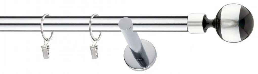 Dekorstudio Chrómová jednoradová garniža čierny VIVALDI 19mm Dĺžka: 180cm, Typ uchytenia: Držiak modern, Typ príslušenstva: Krúžky tiché so štipcami