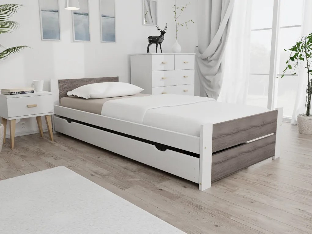 Posteľ IKAROS DOUBLE 80 x 200 cm, biela/dub hľuzovka Matrac: Bez matraca