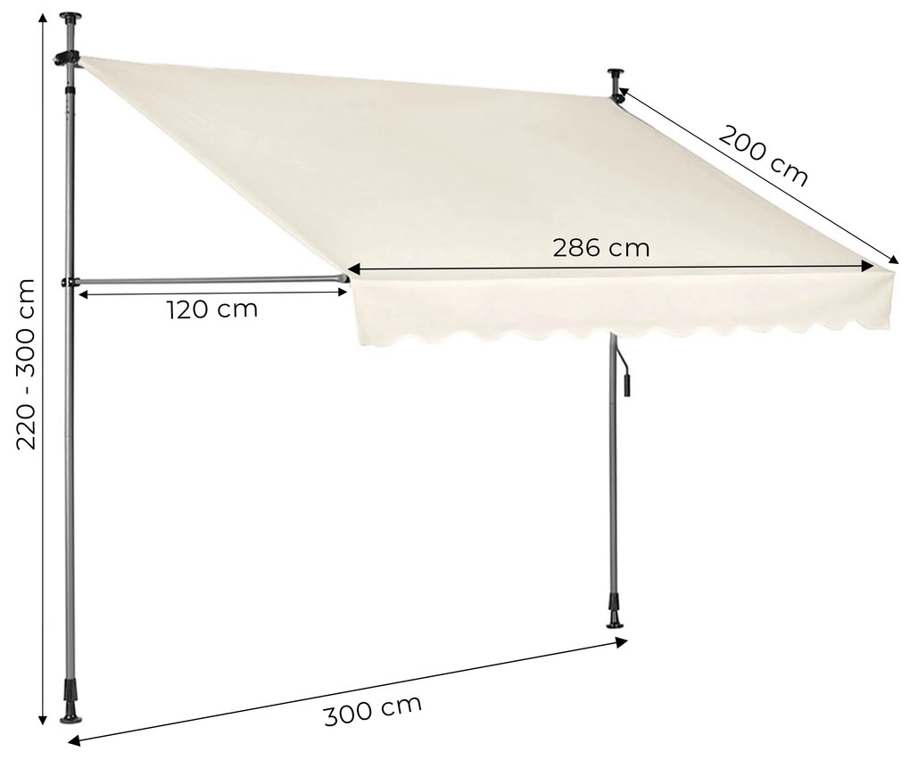 MultiGarden Balkónová slnečná clona 300x120 cm výškovo nastaviteľná, béžová - MultiGarden