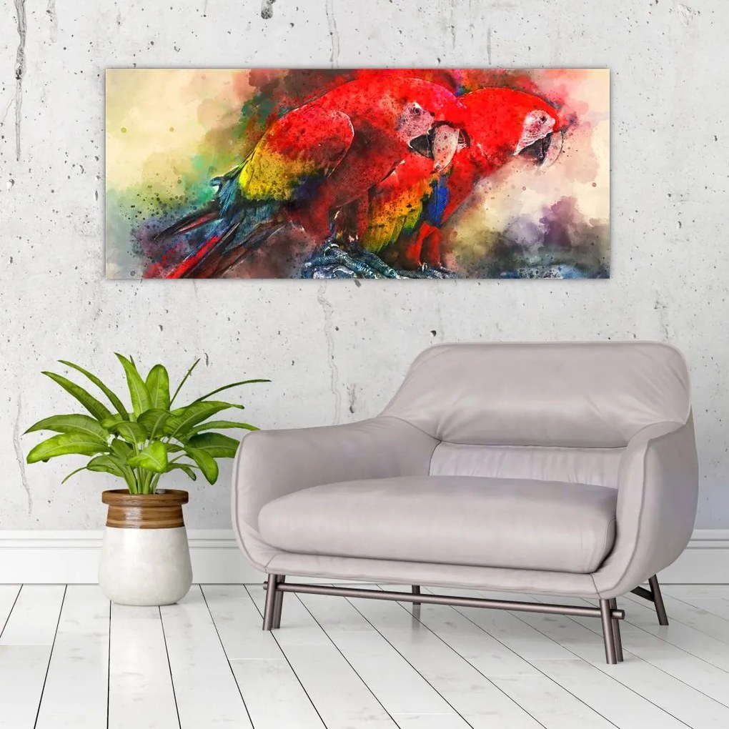 Obraz červených papagájov ara (120x50 cm)