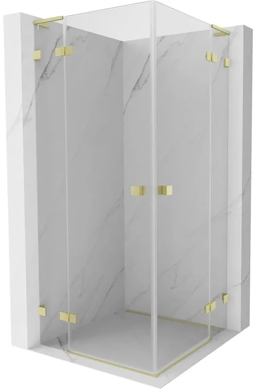 Mexen Lunar, L Duo výklopný sprchový kút 110 x 110 cm, 8mm číre sklo, zlatý matný profil, 834L-110L-110P-55-00