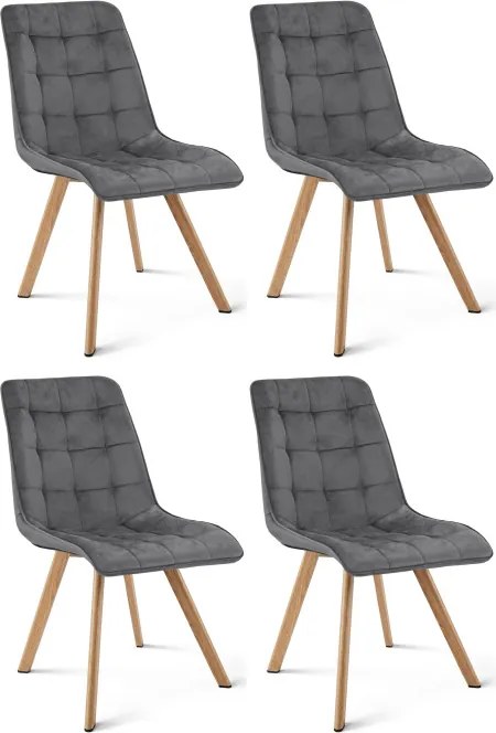 Set štyroch jedálenských stoličiek CIEZA zamatové, tmavosivé / hnedé nohy (4 ks)