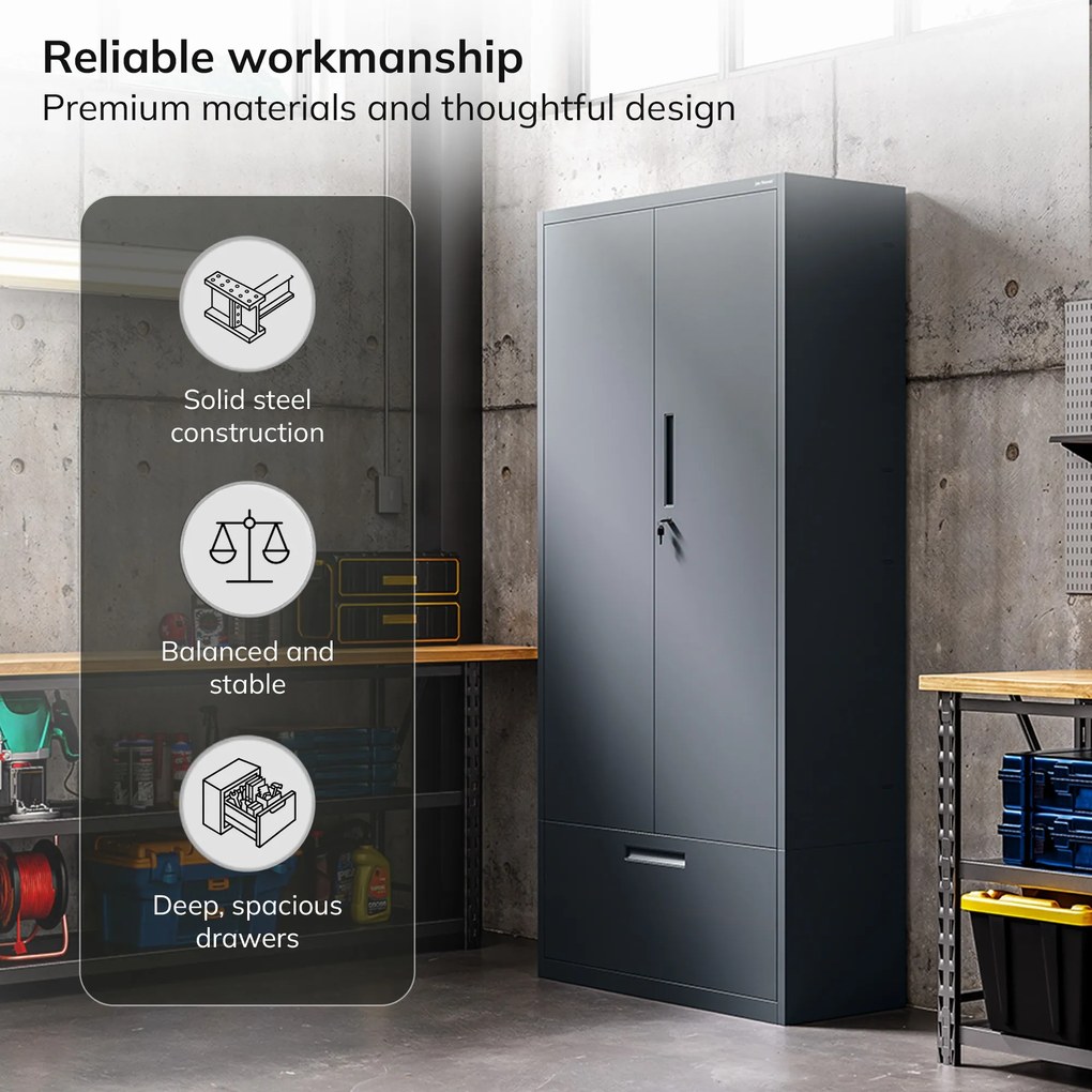 Modulárna kovová multifunkčná skriňa s dvoma zásuvkami antracitová MEGAN 1950 x 900 x 400 mm