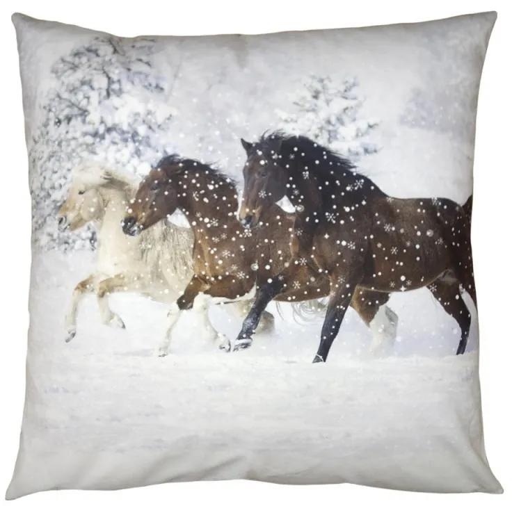 Zimná zamatová obliečka na vankúš s koňmi Horses - 45*45 cm