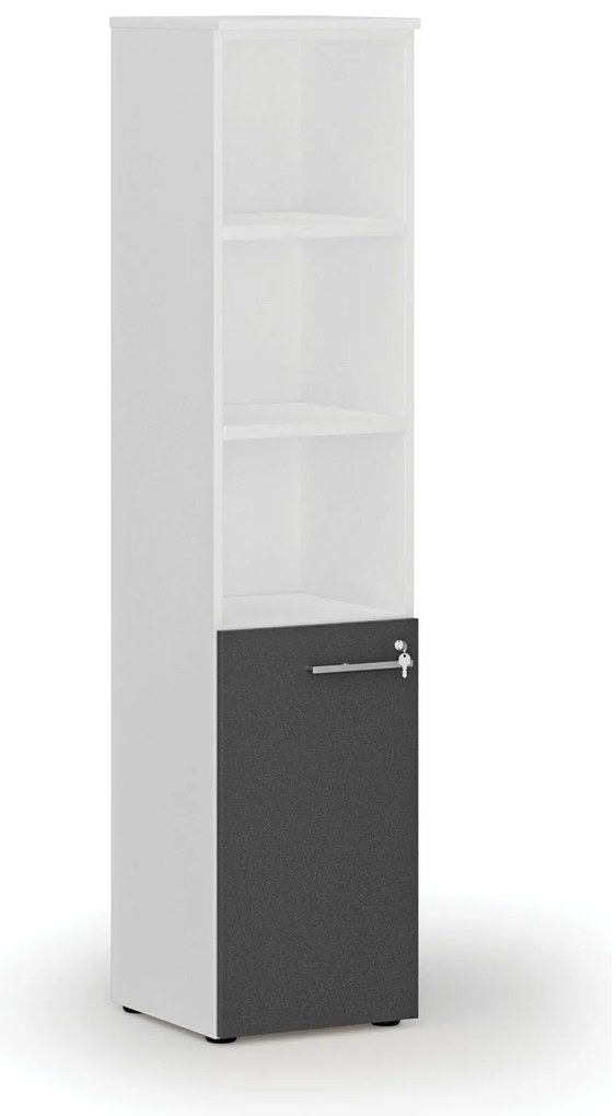 Kombinovaná kancelárska skriňa PRIMO WHITE, dvere na 2 poschodia, 400 x 420 x 1781 mm, biela/grafit
