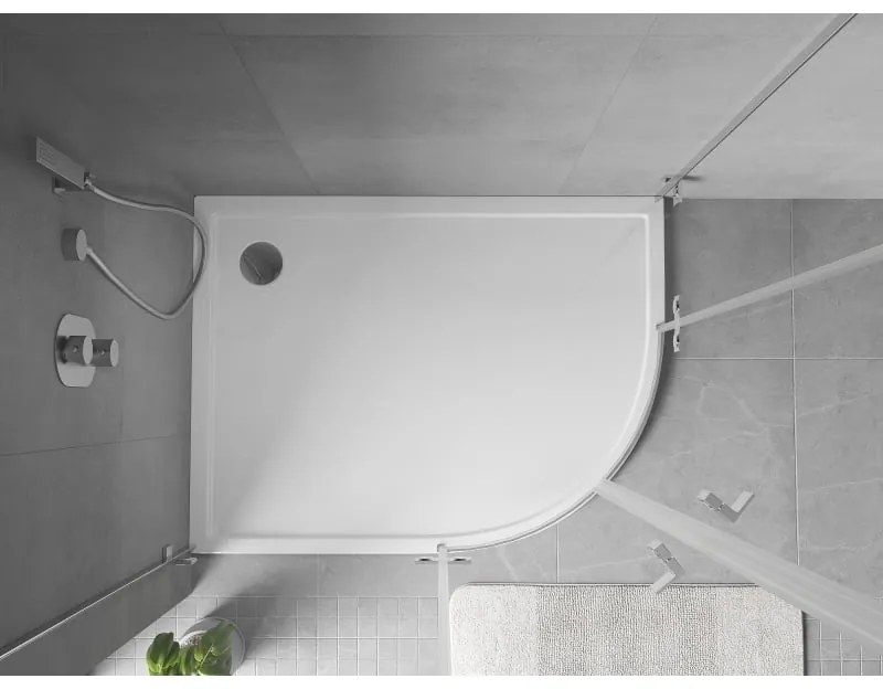 Mexen Flow, asymetrická štvrťkruhová sprchová vanička slim, ľavá 90 x 80 cm, biela lesklá, 46Q108090L