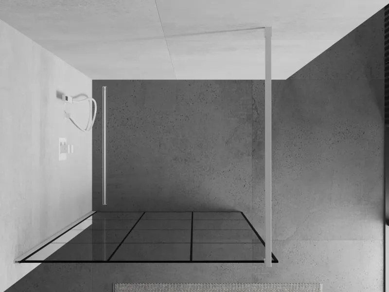 Mexen Kioto, Walk-In sprchová zástena 110 x 200 cm, 8mm sklo číre/čierny vzor, biely profil, 800-110-101-20-77