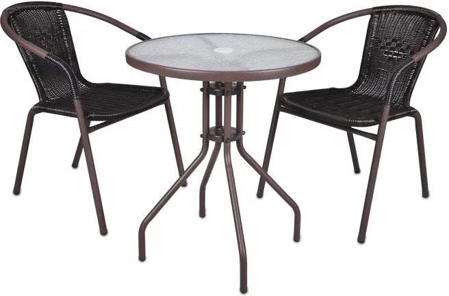 Bistro stolík so sklenenou doskou a 2 stoličky z polyratanu