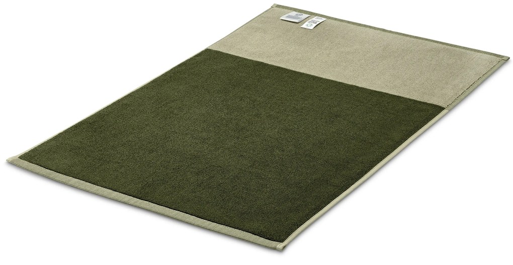 Kvalitná žakárová kúpeľňová predložka, kombinácia pieskovozelenej a machovozelenej