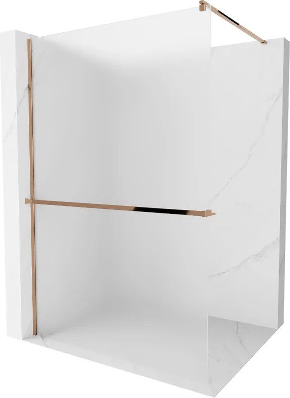 Mexen Kioto+, sprchová zástena s poličkou a držiakom na uteráky 110 x 200 cm, 8mm sklo námraza, profil ružové zlato, 800-110-121-60-30