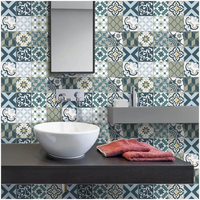 Sada 30 nástenných samolepiek Ambiance Wall Stickers Cement Tiles Azulejos Vicenzo, 10 × 10 cm