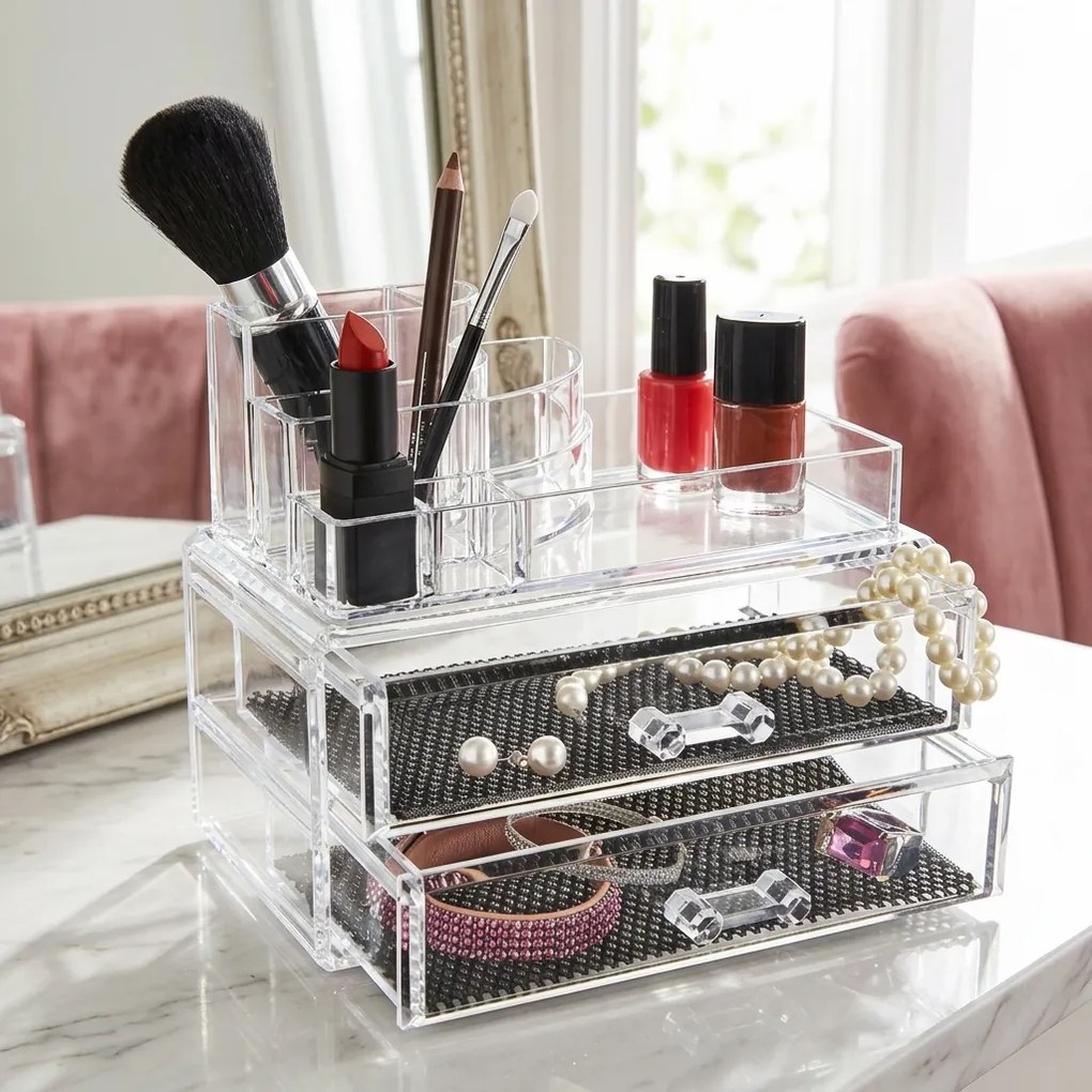 Domo Living Organizér na šperky a make-up, stojan na štetce, kefky DOMO AKRYL 2, 18,8 × 11,5 × 15,7 cm