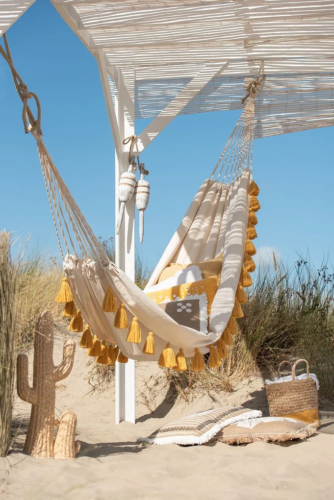 Béžová režná bavlnená hamaka so strapcami Hammock - 228*130*335 cm