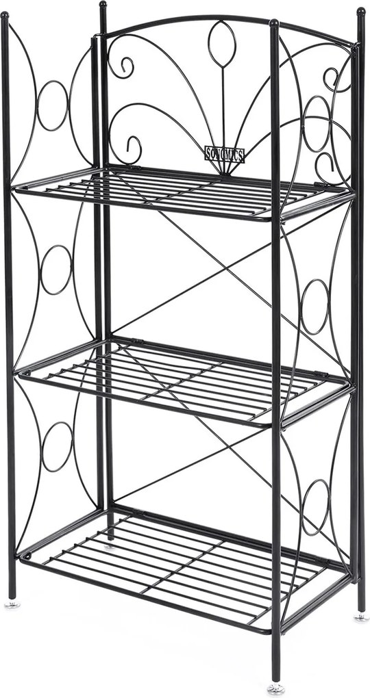 Záhradná polica z kovaného železa, s 3 úrovňami, čierna