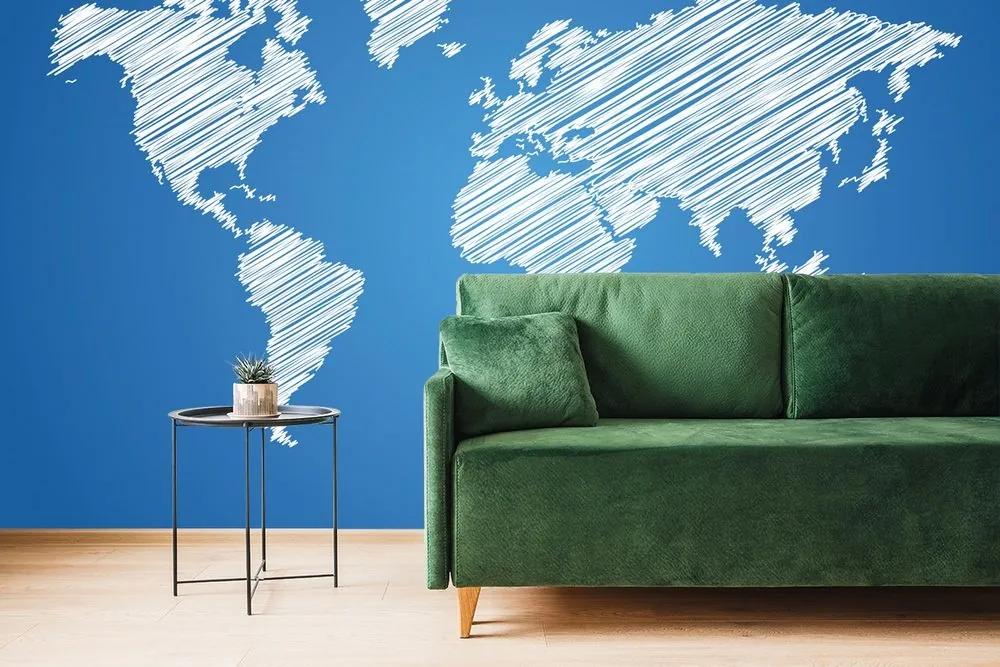 Samolepiaca tapeta šrafovaná mapa sveta na modrom pozadí - 450x300