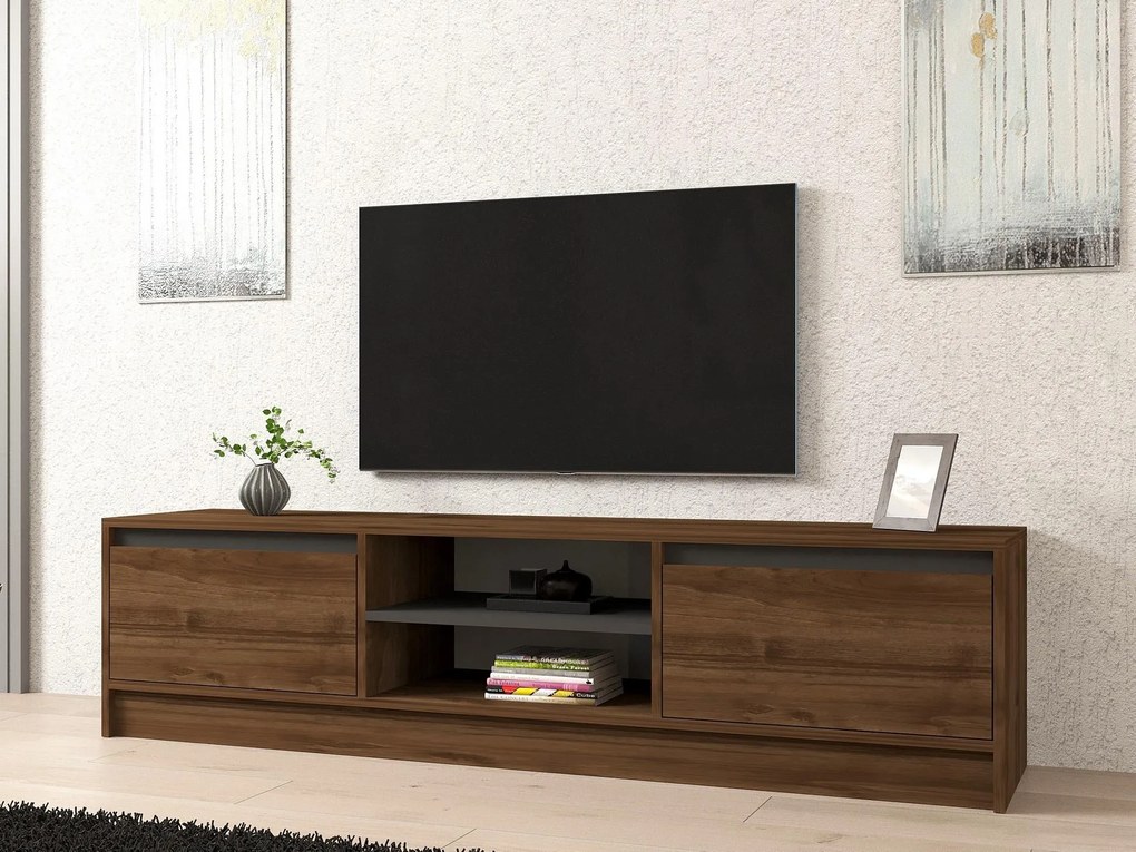 TV stolík/skrinka Omar (orech + antracit). Akcia -17%. Vlastná spoľahlivá doprava až k Vám domov. 1089276