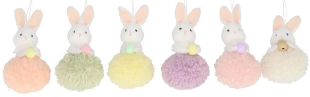 6ks závesná textilná dekorácia králiček na vajíčku - 7*11 cm