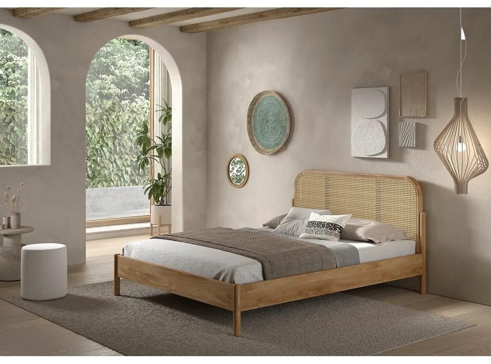 Dvojlôžková posteľ z dubového dreva bez roštu 160x200 cm v prírodnej farbe Olive Rotan – Vipack