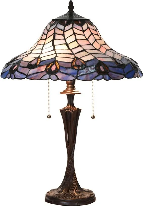 Modrá stolná lampa Tiffany Bleu Gérald - Ø 40*60 cm E27/max 2x60W