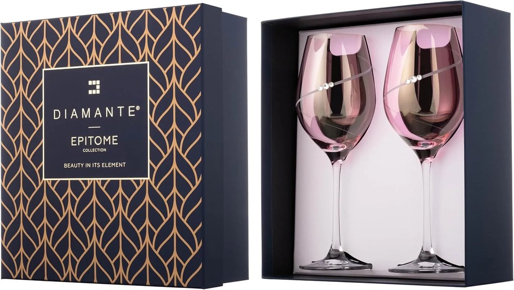 Diamante poháre na biele víno Silhouette City Pink s kryštálmi Swarovski 360 ml 2KS