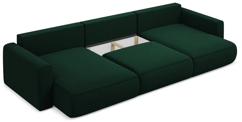 Zelená zamatová rozkladacia/s úložným priestorom rohová pohovka (do tvaru "U") Kapua – Makamii