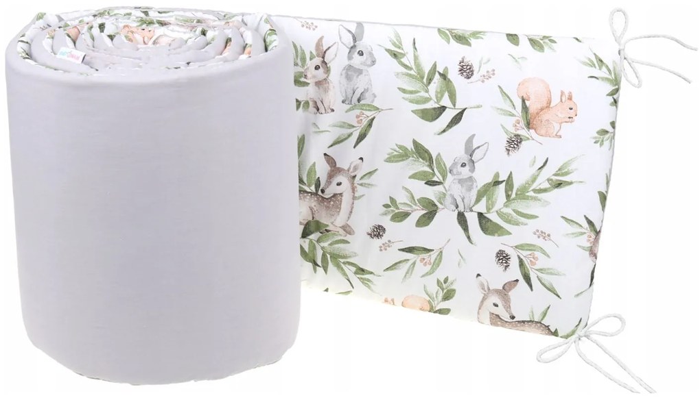 Ochranný mantinel do postieľky 180x30 cm BABYMAM PREMIUM - Zelená paseka/sivá