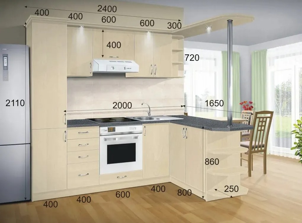 Nabytekmorava Kuchyna s ostrovčekom Bára C farba kuchyne: dub sonoma svetlá / biela, pracovná doska: s pracovnou doskou