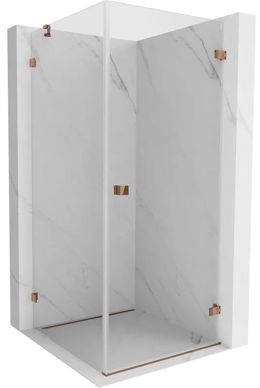 Mexen Lunar-B, pravostranný výklopný sprchový kút 90 x 90 cm, 8mm číre sklo, profil ružové zlato, 832-090-090-60-00-P