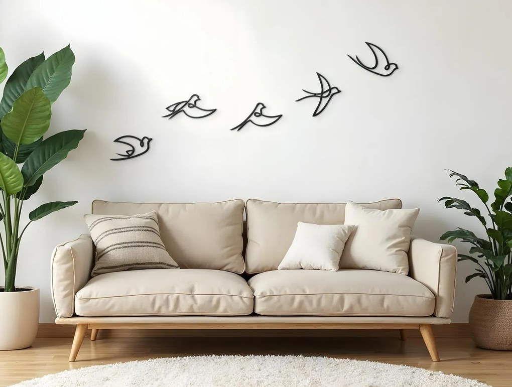 drevko Viacdielna nálepka na stenu Let vtákov Rozmer obrazu: 45 x 110 cm, Farba dekorácie: Čierna