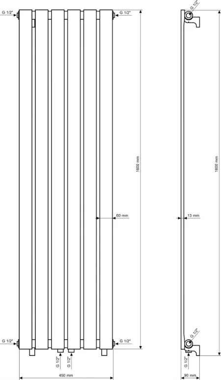 Gamma Vertical, vykurovacie teleso 450x1600 mm, 776 W, biela matná, GMA-VERT-16045-WH
