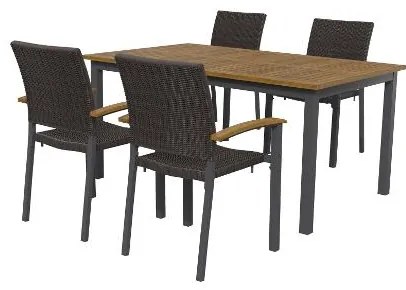 Livarno home Hliníkový záhradný stôl Valencia, 150 x 90 cm, hnedý/čierny + Záhradná stolička Valencia, 4 kusy (800008288)