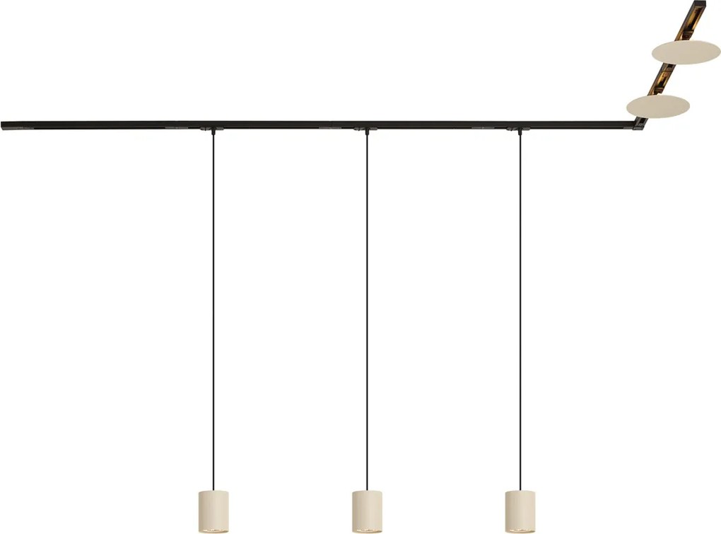 Moderný koľajnicový systém čierny s 3 závesnými svietidlami a 2 béžovými stropnými svietidlami 1-fázový - Iconic Holt Pulley