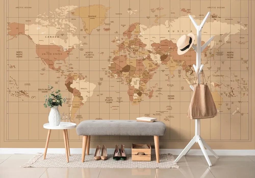 Samolepiaca tapeta mapa sveta v béžovom odtieni - 150x100
