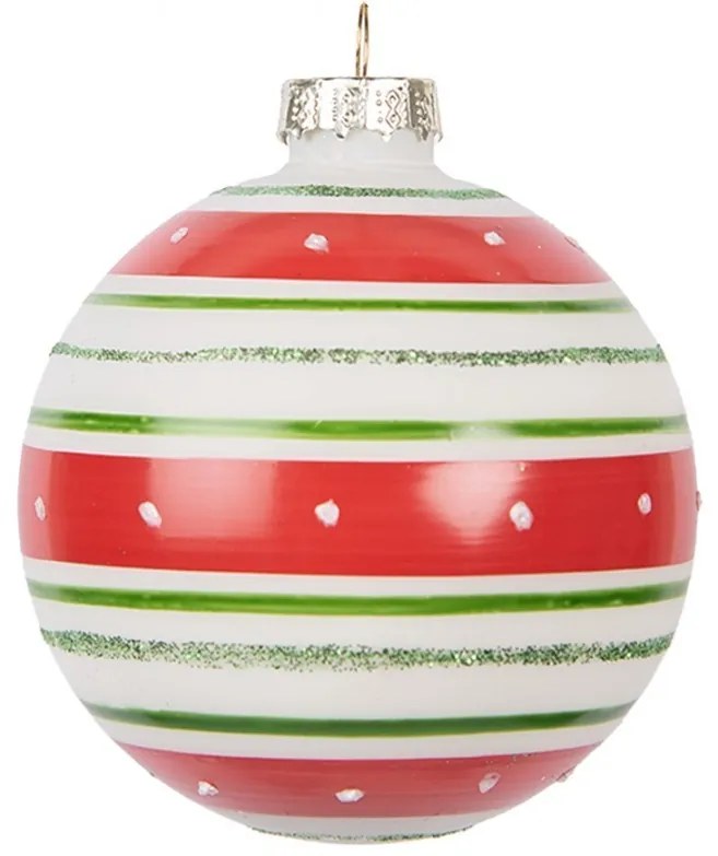 Červeno-zelená pruhovaná sklenená guľa - Ø 8*8 cm