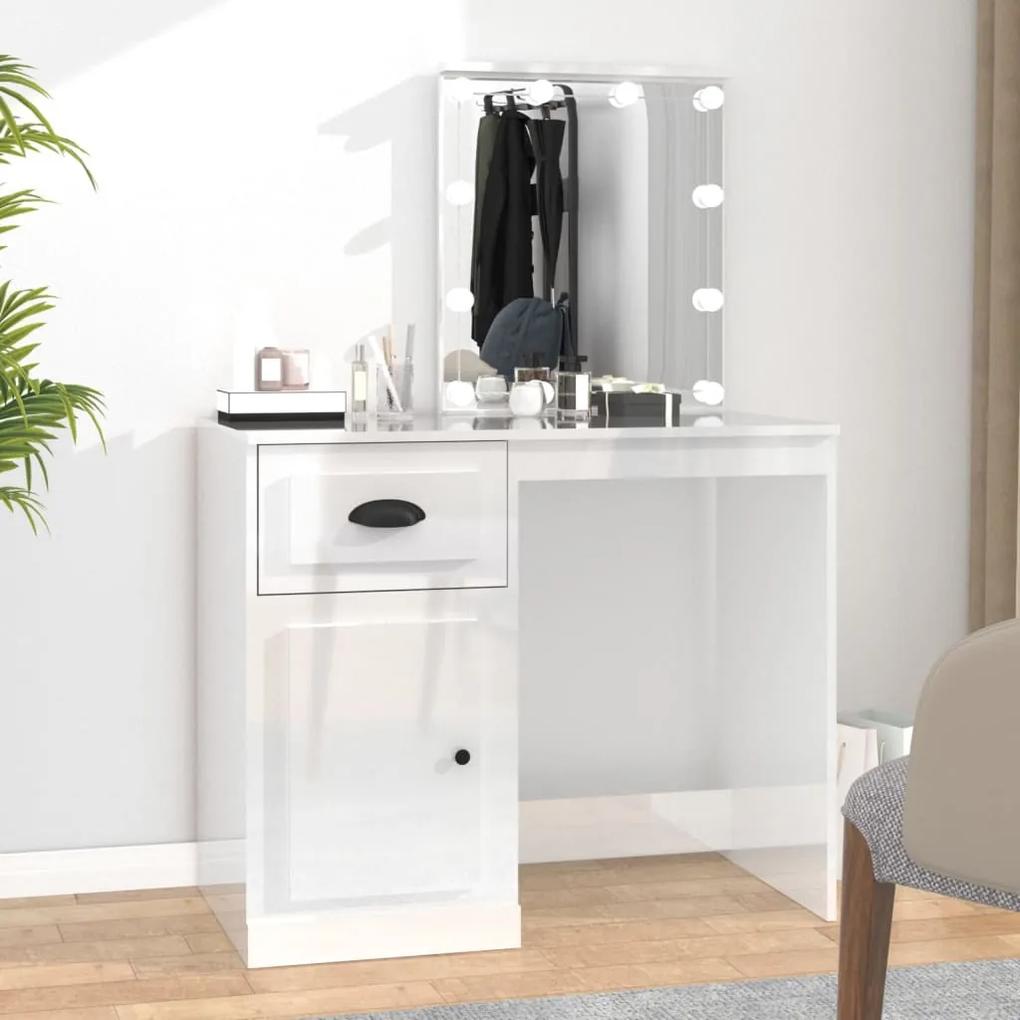 Toaletný stolík s LED lesklý biely 90x50x132,5 cm sprac. drevo 816770