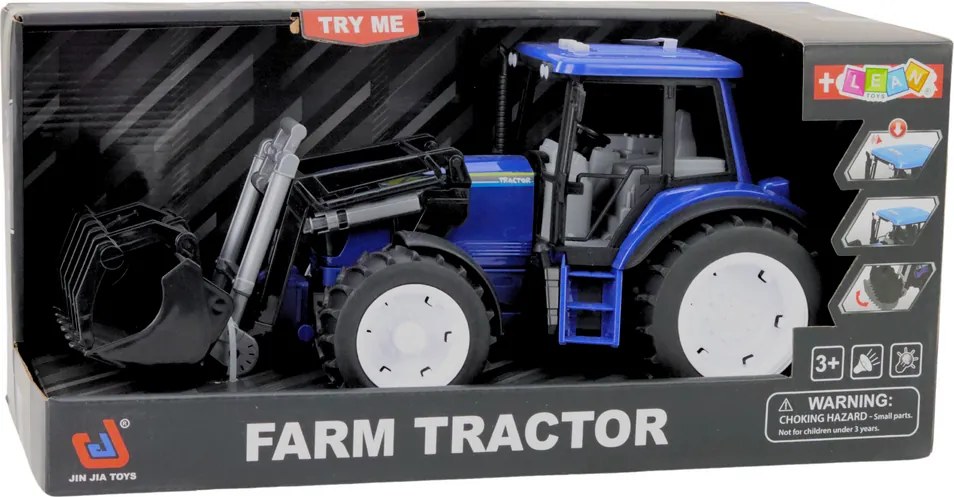 LEAN Toys Poľnohospodársky traktor s pohyblivou lyžicou Svetlá Zvuky Modrá 1:10
