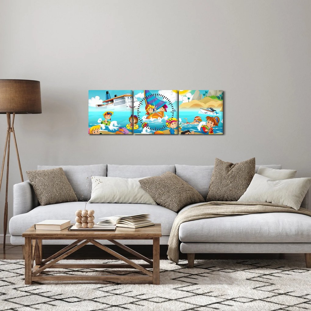 Obraz - Deň na pláži (s hodinami) (90x30 cm)