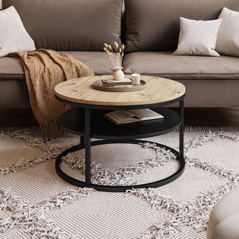 KONFERENČNÝ STOLÍK LEONARDO S POLICOU DUB ARTISAN + ČIERNY