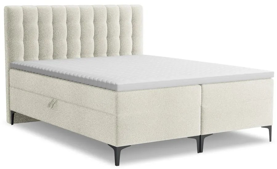 Béžová boxspring posteľ s úložným priestorom 160x200 cm Puhala – Makamii