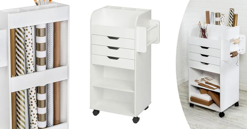 Skriňa na kolieskach s policami a zásuvkami