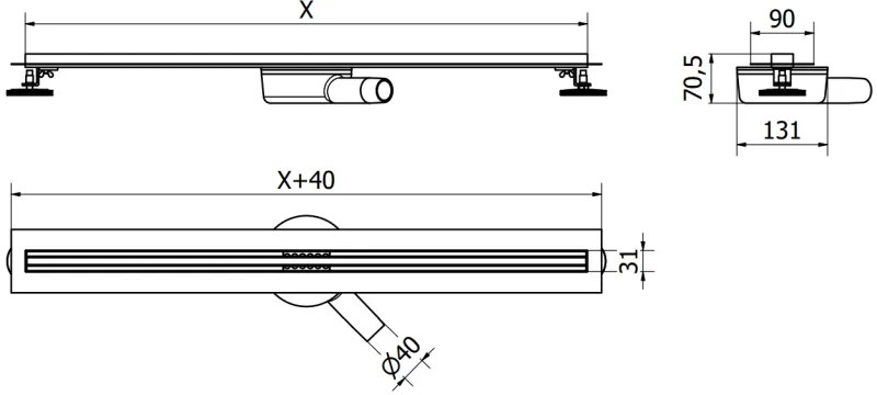 MEXEN Flat nerezový sprchový žľab s rotačným 360° sifónom 180 cm, vzor SLIM, nerezová, 1041180