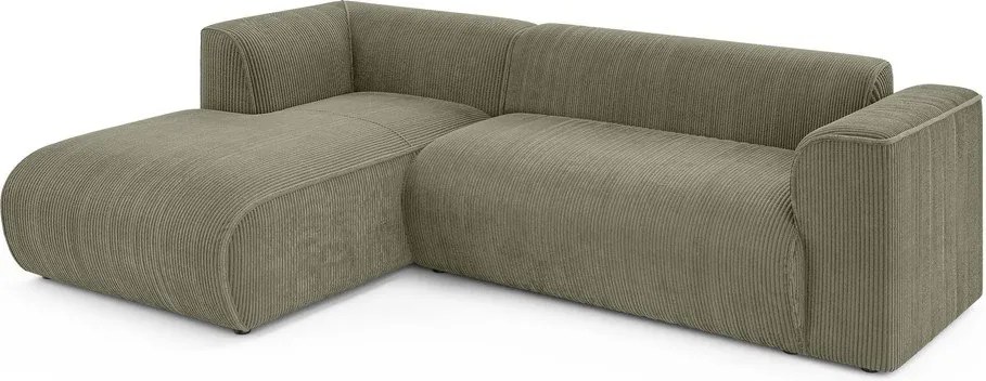 Zelená menčestrová rohová pohovka (ľavý roh/s leňoškou) Merid – Ropez