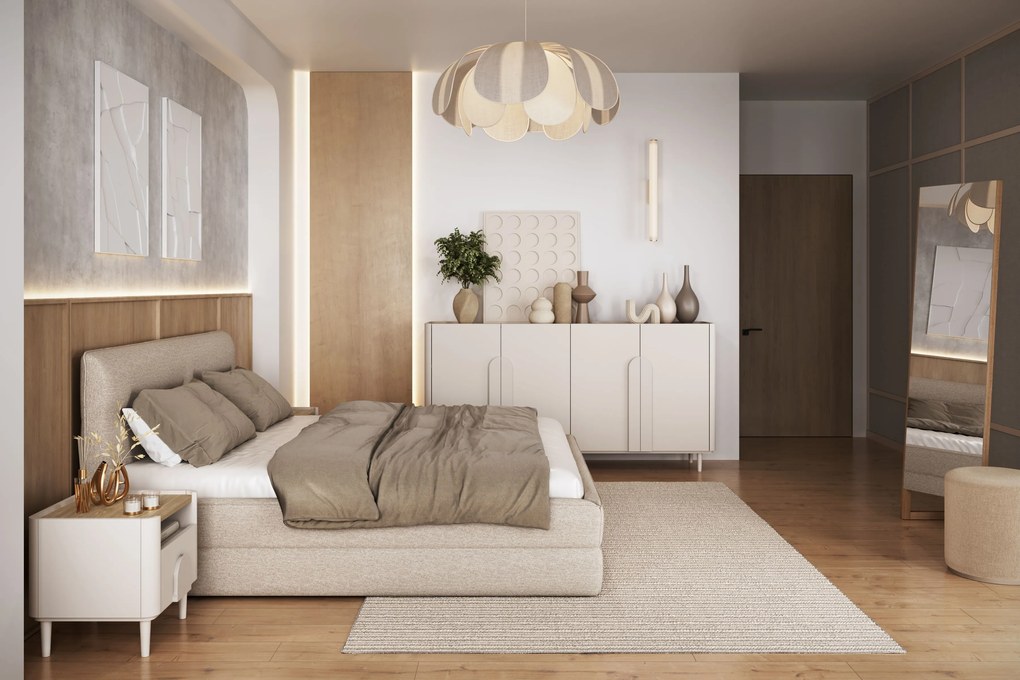 Nočný stolík Amilio 50 cm na nožičkách - kašmírová / dub olejovaný