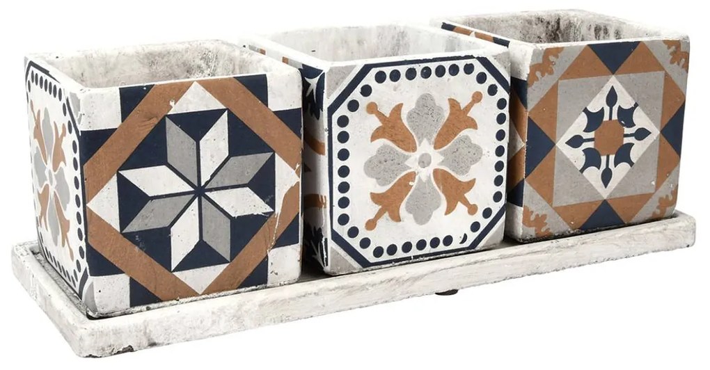 BETÓNOVÝ KVETINÁČ S MISKOU AZULEJOS SADA 3KS 12,5X36X13 CM VIACFAREBNÁ