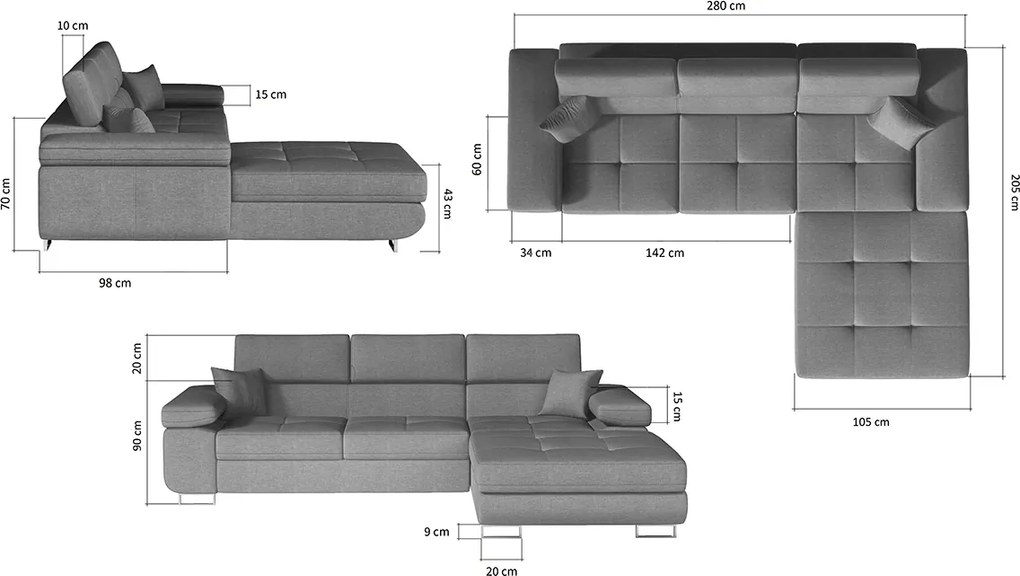 Rohová sedačka s rozkladom a úložným priestorom Alkazar P - tmavosivá