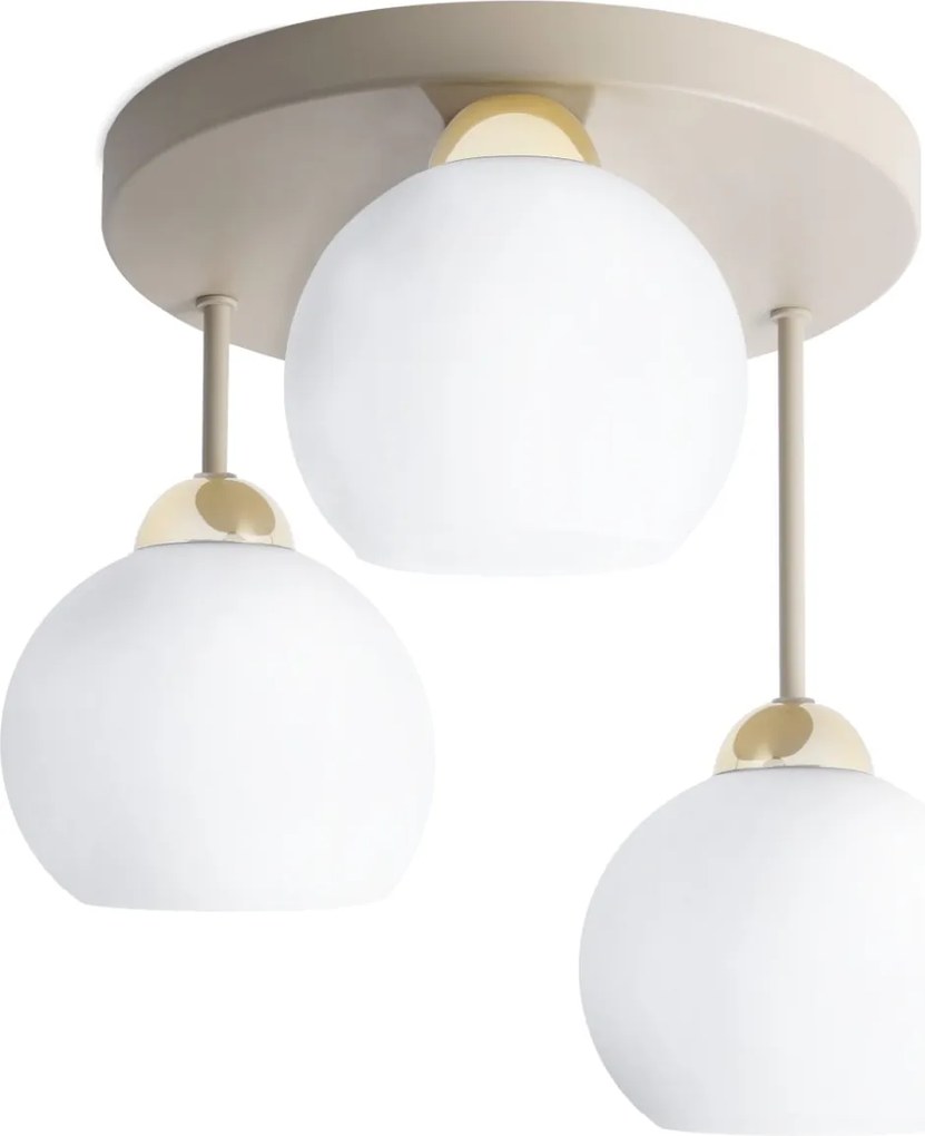 Stropné svietidlo Eliza, 3x biele sklenené tienidlo, g/be, o