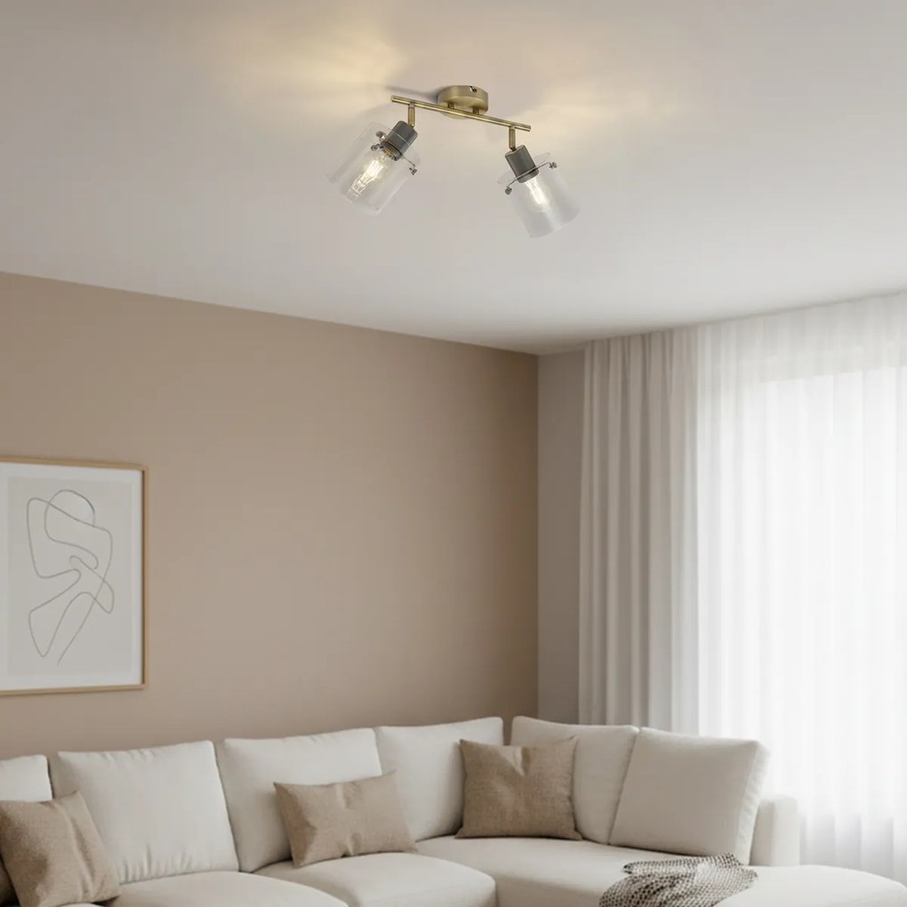 Dizajnový stropný reflektor bronzový s čírym sklom 2-svetelný - Domo